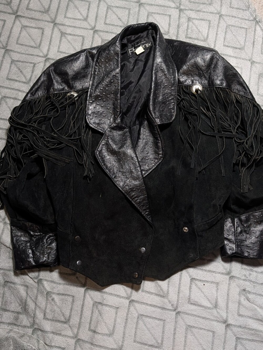 Outerwear By Phoenix Black Genuine Leather Fringe Jacket